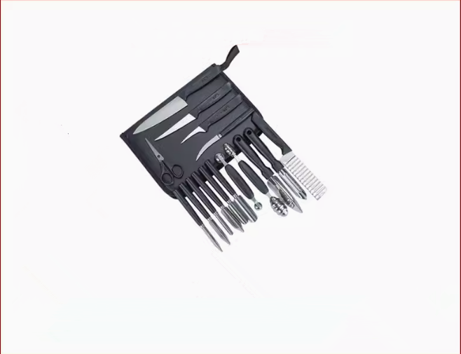 Hot Push Leather Carving Knife 17-piece Set (Black) (Specification: 25.6*18CM)