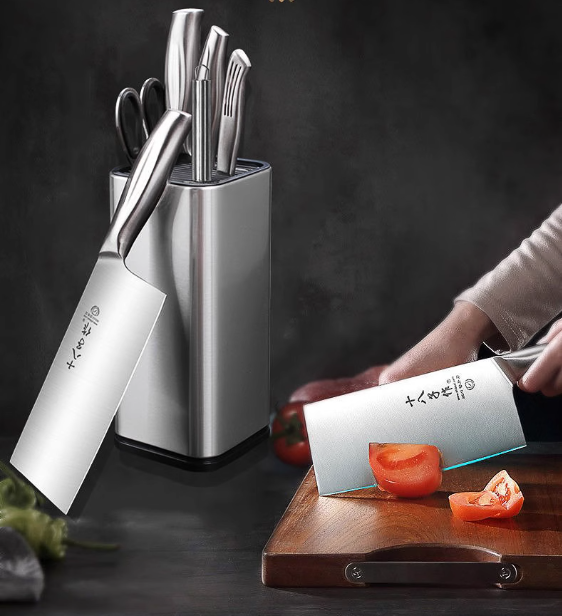 Hot recommended stainless steel knife set (seven-piece silver color set) (boning knife, slicing knife, multi-purpose knife, fruit knife, kitchen scissors, sharpening rod, knife holder)