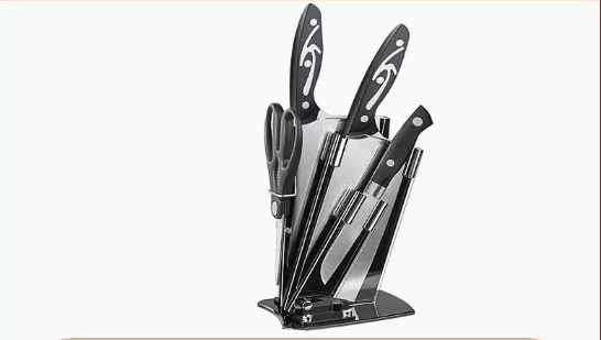 Hot recommended stainless steel knife combination set (whirlwind five-piece set) (boning knife, slicing knife, fruit knife, crystal knife holder, kitchen scissors)