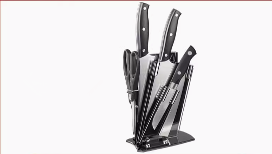 Hot recommended stainless steel knife combination set (elegant five-piece set) (boning knife, slicing knife, fruit knife, crystal knife holder, kitchen scissors)