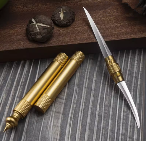 Hot push double-head carving knife (local gold) (specification: 19*1.5*6.3CM)