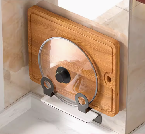 熱推壁掛式鍋蓋架（帶接水盤）（規格：21*15*6CM）