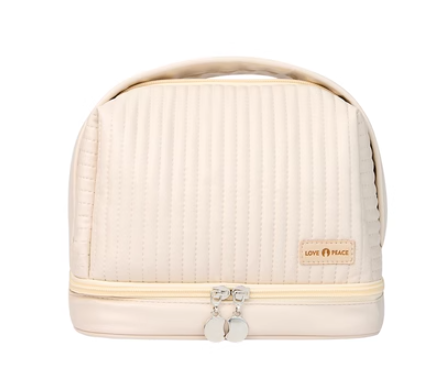 Hot Selling Cosmetic Bag Double Layer Wet and Dry Separation Toiletries Bag (Beige)