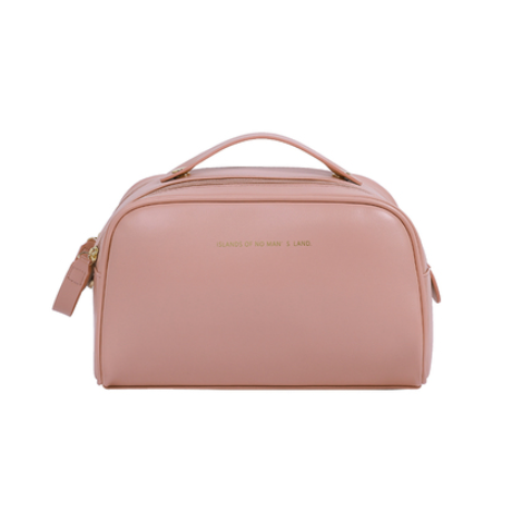 Hot Selling Double Zipper Large Opening Cosmetics Storage Bag (Sakura Pink)