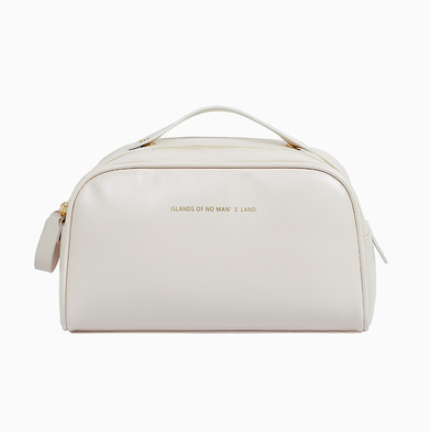 Hot selling double zipper large opening cosmetics storage bag (cloud white)
