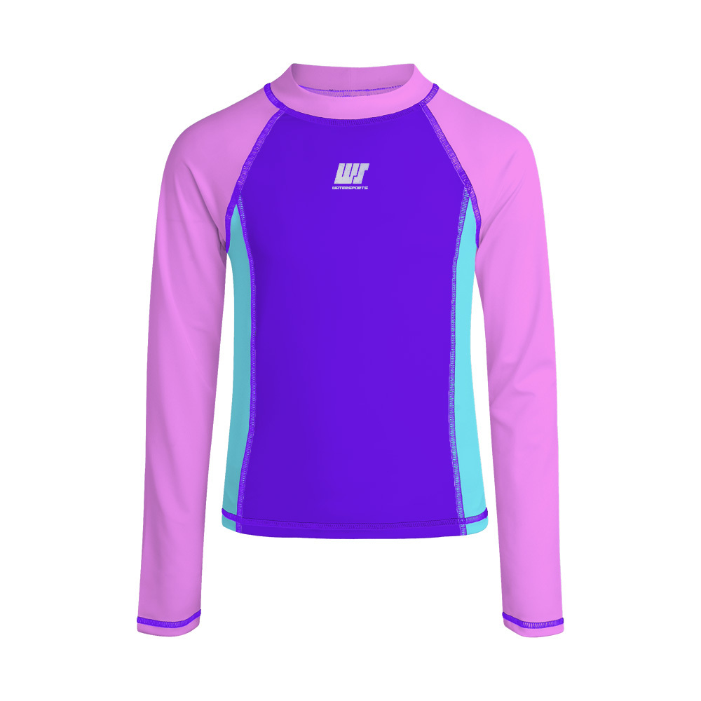 兒童長袖拼色游泳防曬上衣 - 紫/粉紅