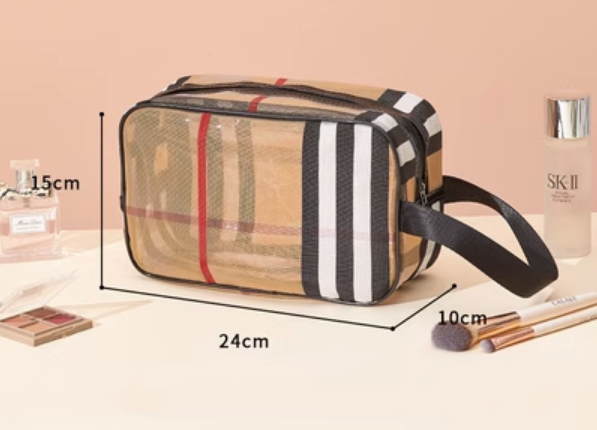 Hot selling toiletry bag cosmetics storage bag (mesh plaid medium size (single hand))