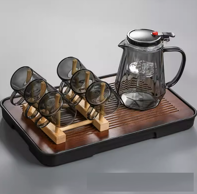 Hot style [9-piece set] One-click separation filter teapot (Diamond Elegant Teapot 8-piece set + Chunxian tea tray)