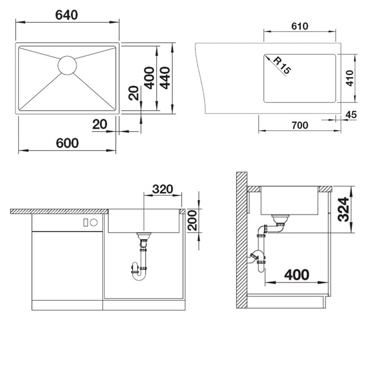 Blanco "Quatrus R15 600-U" 200039 Stainless Steel kitchen sink with Waste Kit