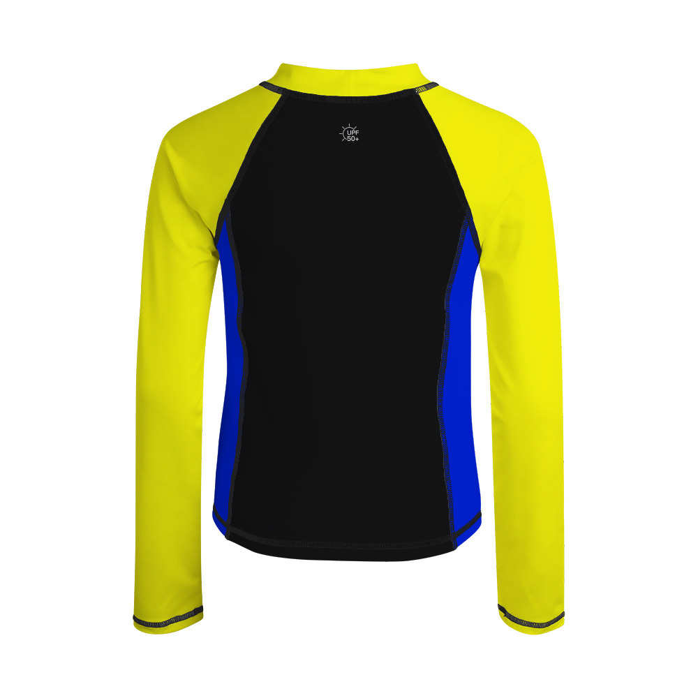 兒童長袖拼色游泳防曬上衣 - 黑/黃