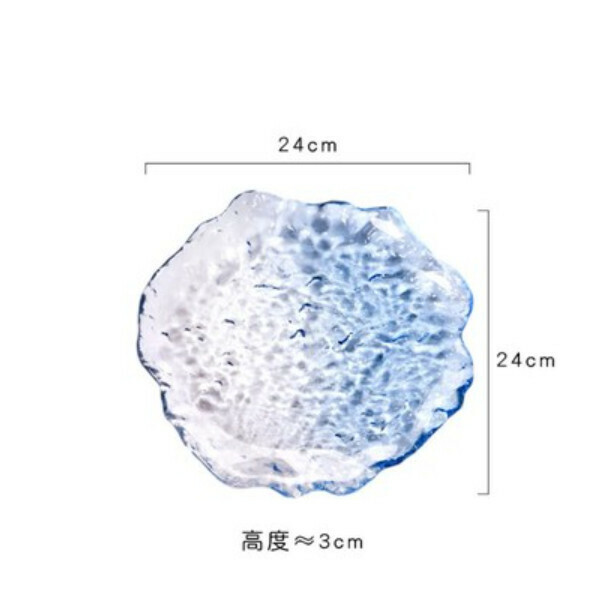 熱推不規則錘紋日式玻璃水果碟甜品碟（漸變藍色大號24cm）