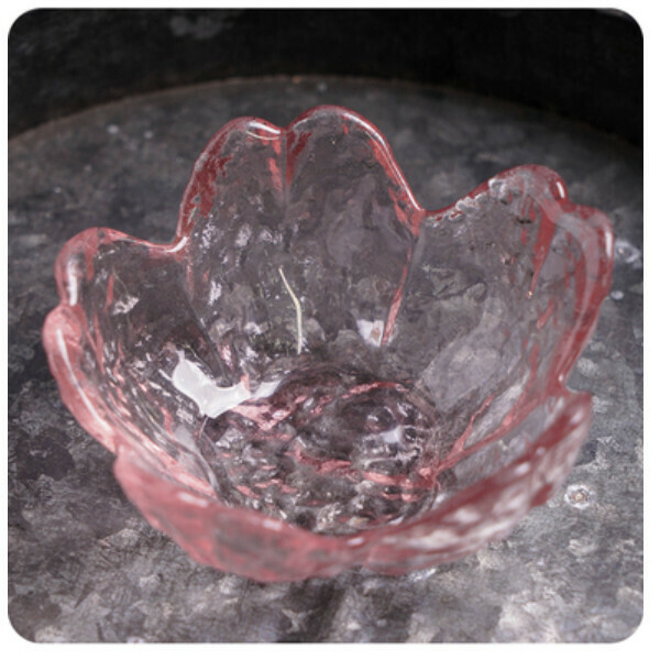 熱推日式粉色玻璃櫻花甜品點心碟（8.3*2.8cm粉色小花碟）