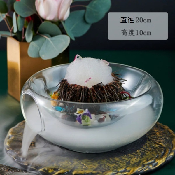 熱推乾冰煙霧意境菜盤玻璃甜品點心盤（側開口）（直徑20，高度10CM）