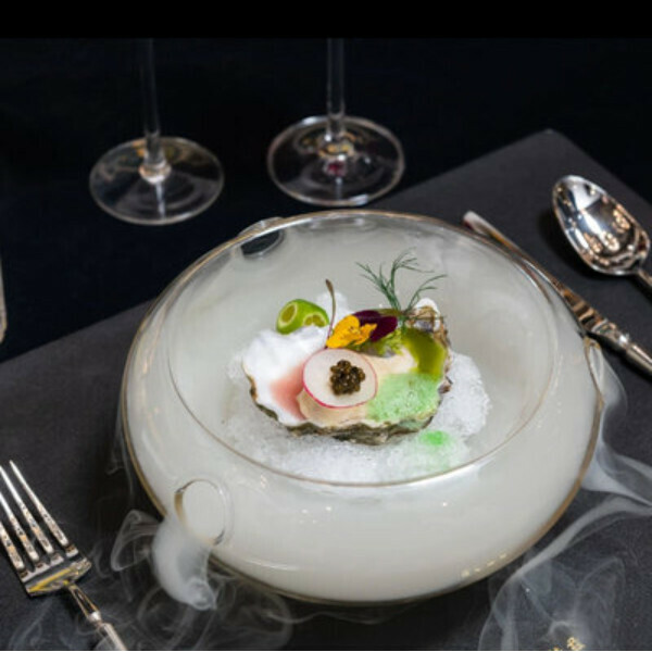 熱推乾冰煙霧意境菜盤玻璃甜品點心盤（15.8*8.5CM）