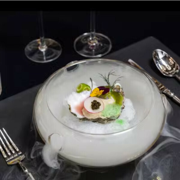 熱推乾冰煙霧意境菜盤玻璃甜品點心盤（19.8*9CM）