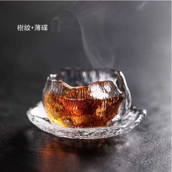 熱推法式創意料理甜品杯碟玻璃套碟（樹紋+透明碟子）