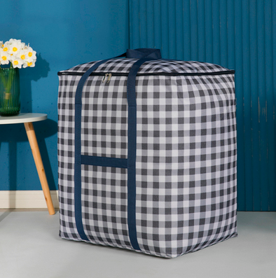 Hot recommendation storage bag (vertical style - navy blue plaid) (medium size)
