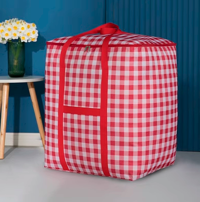 Hot push storage bag (vertical style - red plaid) (medium size)