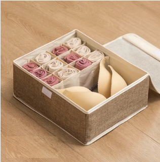 Hot push fabric storage box (13 compartments (no bottom plate) - brown) (size: 31*25*13cm)