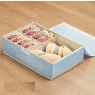 Hot push fabric storage box (17 compartments (with bottom plate) - blue) (size: 49*31*13cm)