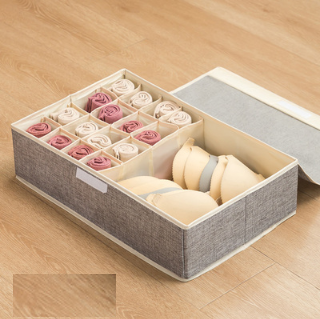 Hot push fabric storage box (17 compartments (with bottom plate) - gray) (size: 49*31*13cm)