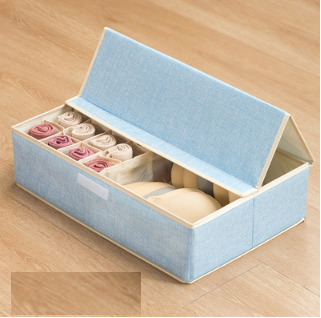 Hot-recommended fabric storage box (upgraded hard cover with 17 compartments - blue) (size: 49*31*13cm)