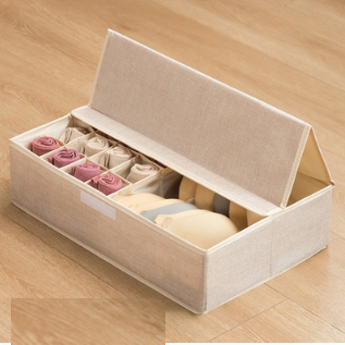 Hot-recommended fabric storage box (upgraded hard cover with 17 compartments - beige) (size: 49*31*13cm)