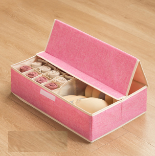Hot-recommended fabric storage box (upgraded hard cover with 17 compartments - pink) (size: 49*31*13cm)