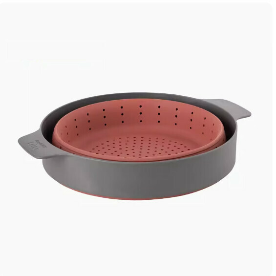 Popular foldable and washable vegetable draining silicone steaming rack (brick red)