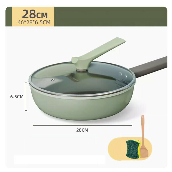 爆款麥飯石炒鍋不粘家用煎炒兩用鍋電磁爐平底鍋(28CM小鳥煎炒兩用鍋)