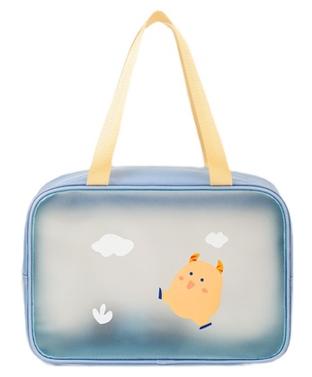 Popular cartoon frosted cosmetic bag storage bag (blue cow--medium size (with dry and wet separation))