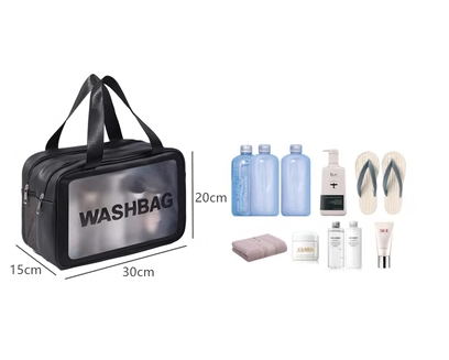 Popular cartoon frosted cosmetic bag storage bag (large size - double layer (with dry and wet separation) black)