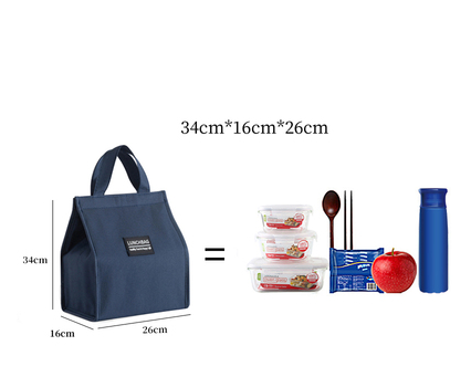 Popular lunch box handbag thermal bag (navy blue - large [zipper version for better insulation])