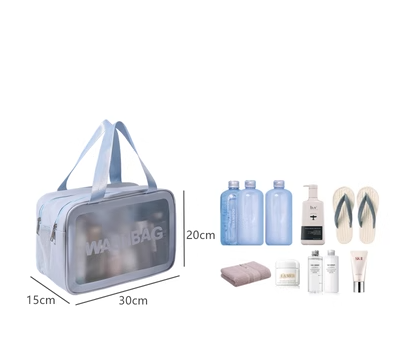 Popular cartoon frosted cosmetic bag storage bag (large size - double layer (with dry and wet separation) blue)