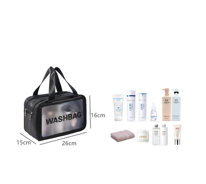 Popular cartoon frosted cosmetic bag storage bag (medium size - double layer (with dry and wet separation) black)