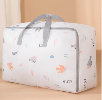 新款兒童棉被收納袋（灰色小魚）（特大號60*50*25cm（幼兒園兒童三件套）