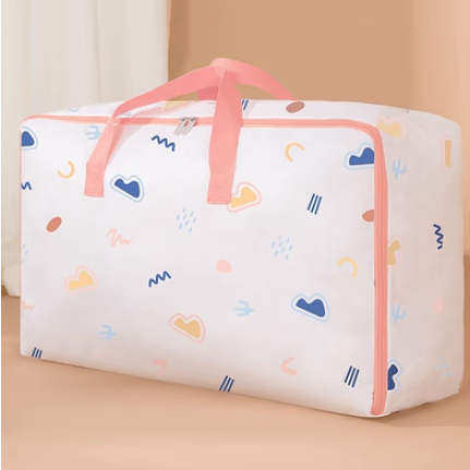 新款兒童棉被收納袋（粉色幾何）超大號70*50*30cm(13斤厚被）