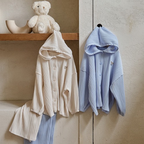 DOT SILVER 羅紋彈性連帽開襟衫&褲子兩件套