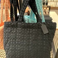 [S] COACH CT764 SIGNATURE TERRY CLTH TOTE,SV/BLACK, 196395369966 (SCO876)