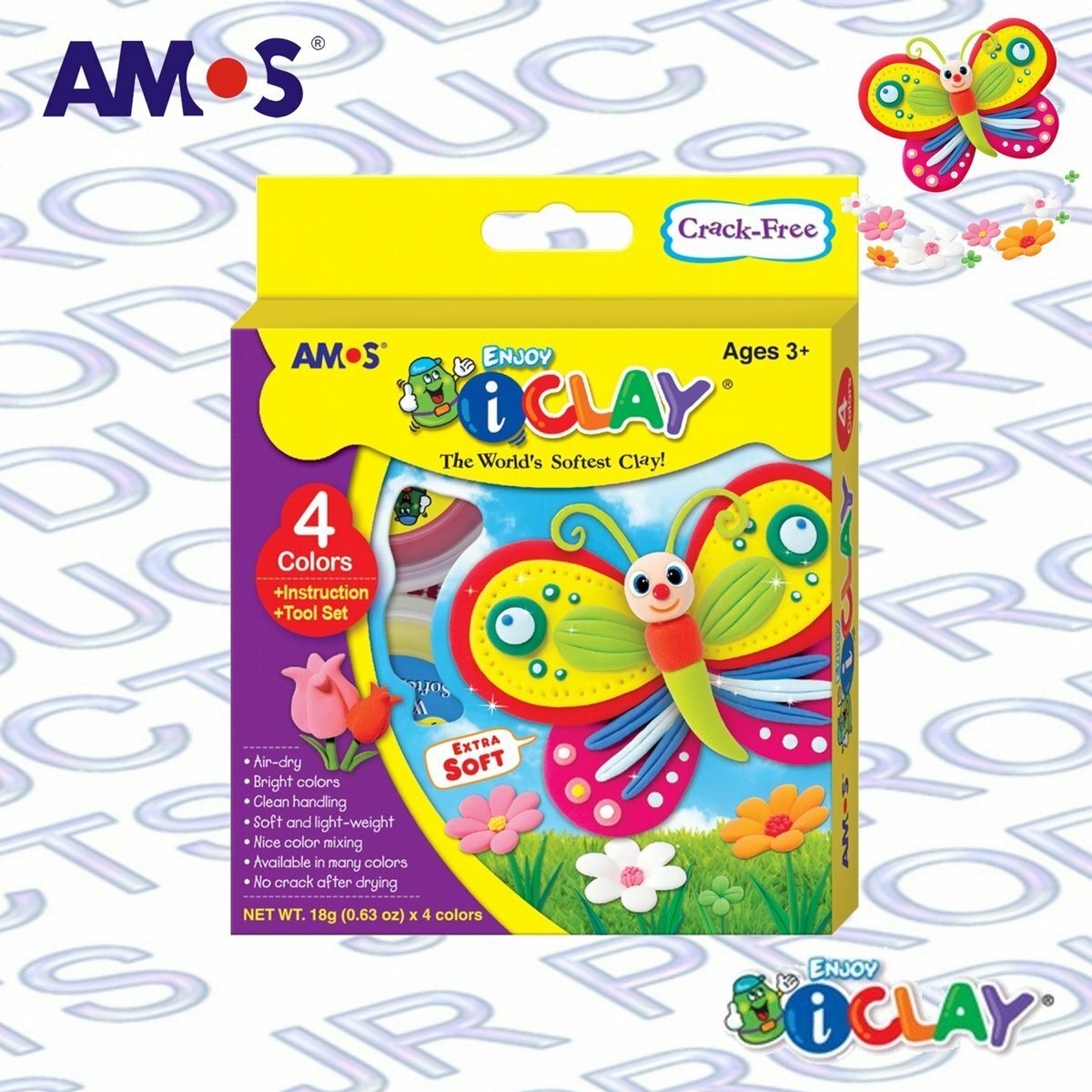 AMOS - 韓國 AMOS iCLAY® 蝴蝶造型 輕黏土, 4色套裝 #IC18P4《香港行貨》- 1 套