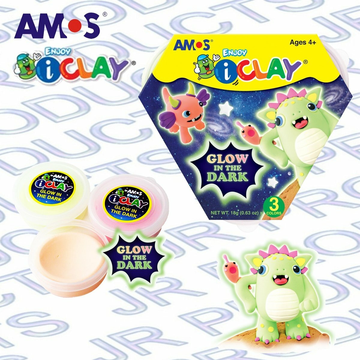 AMOS - 韓國 AMOS iCLAY® 夜光造型 輕黏土, 3色套裝 #IC18P3-GD《香港行貨》- 1包