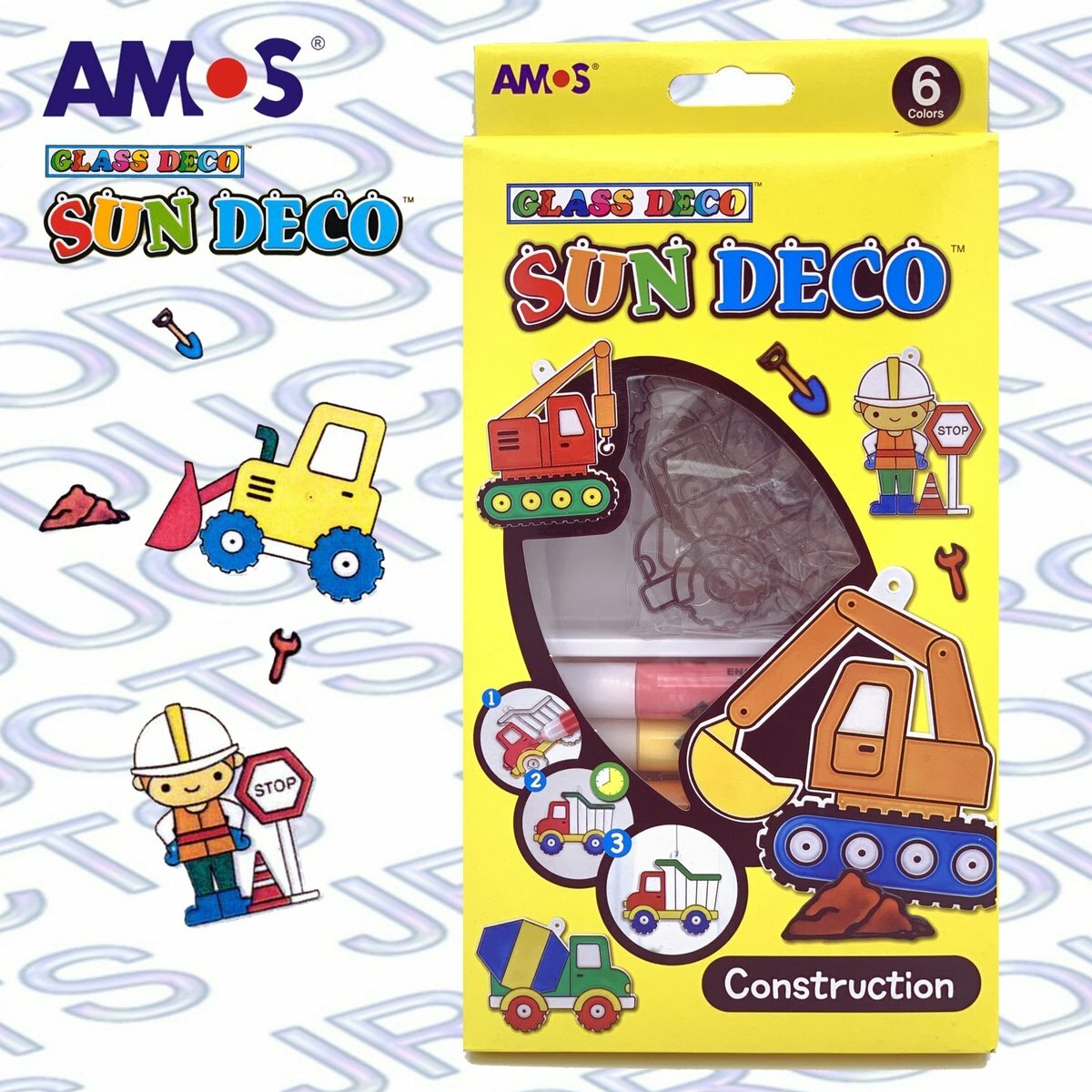 AMOS - 韓國 AMOS 繪畫玻璃彩連掛飾膠牌, 建造 10.5毫升 x 6色(小盒裝) #SD10P6-CT《香港行貨》- 1 套