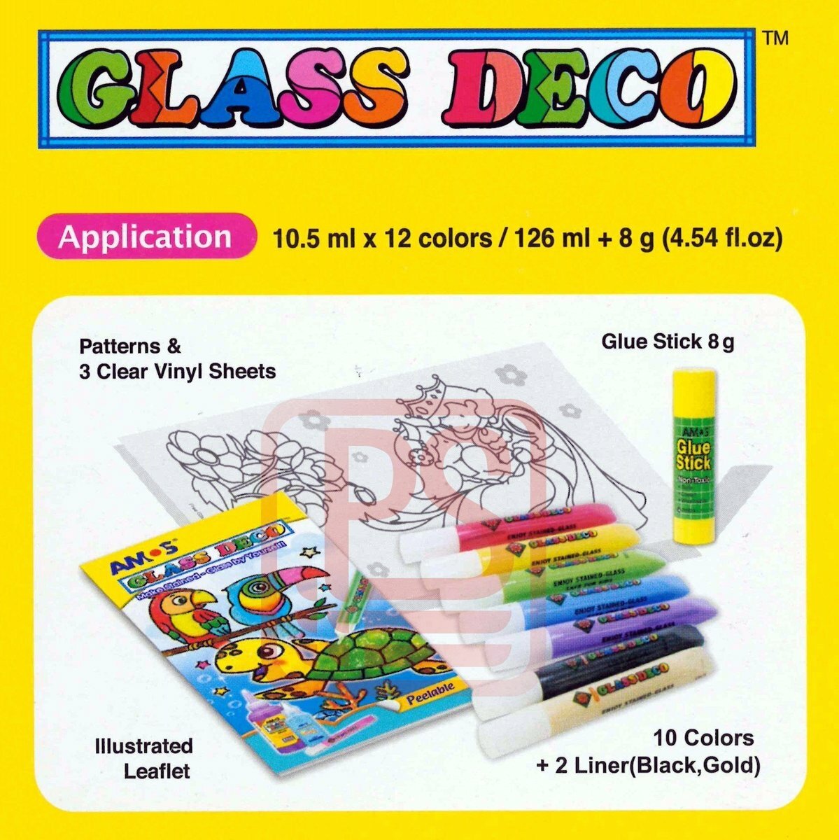 AMOS - 韓國 AMOS 繪畫玻璃彩, 公主與王子 10.5毫升 x 12色盒裝 #GD10P12R《香港行貨》- 1 套