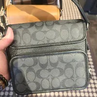 [S] COACH C9870 SULLIVAN FLAP CROSSBODY LEATHER SIGNATURE CANVAS,BLACK/CHARCOAL, 195031559082 (SCO886)