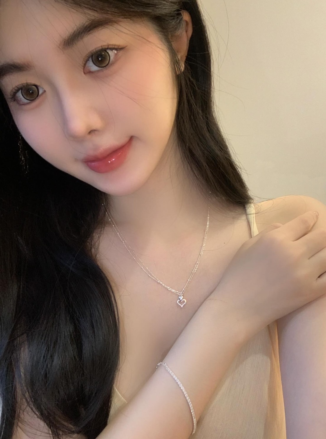 實心．雙層愛心純銀鎖骨鏈