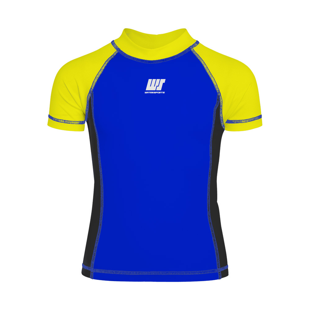 兒童長袖拼色游泳防曬套裝 - 藍/黃