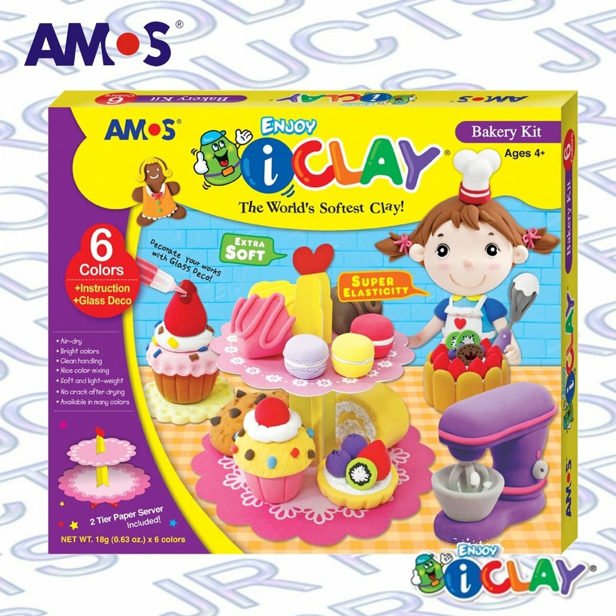 AMOS - 韓國 AMOS iCLAY® 蛋糕房立體場景 輕黏土, 6色套裝 #IC6BK《香港行貨》- 1 套