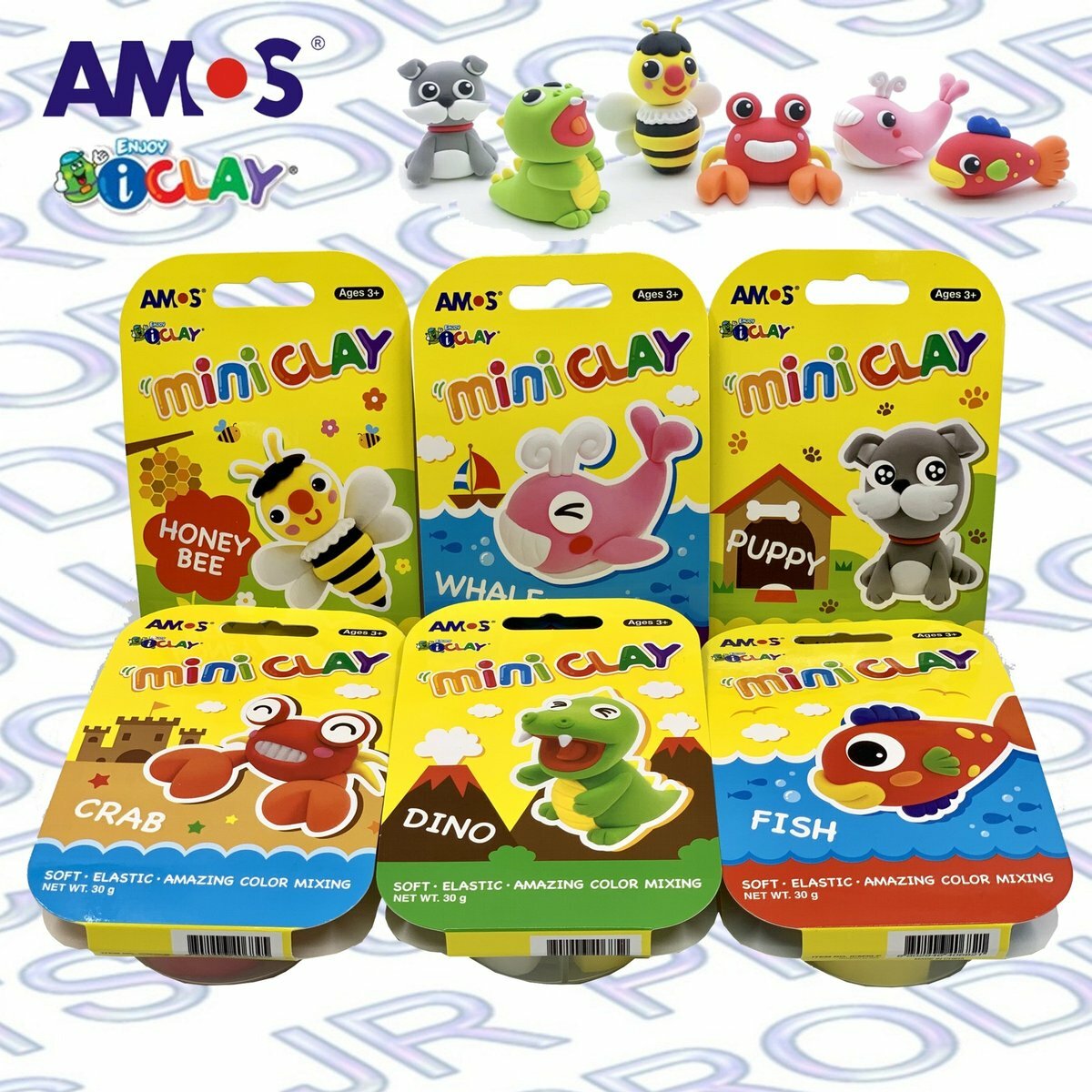 AMOS - 韓國 AMOS iCLAY® 30克 迷你裝輕黏土, 6款優惠套裝 #IC30《香港行貨》- 6包套裝