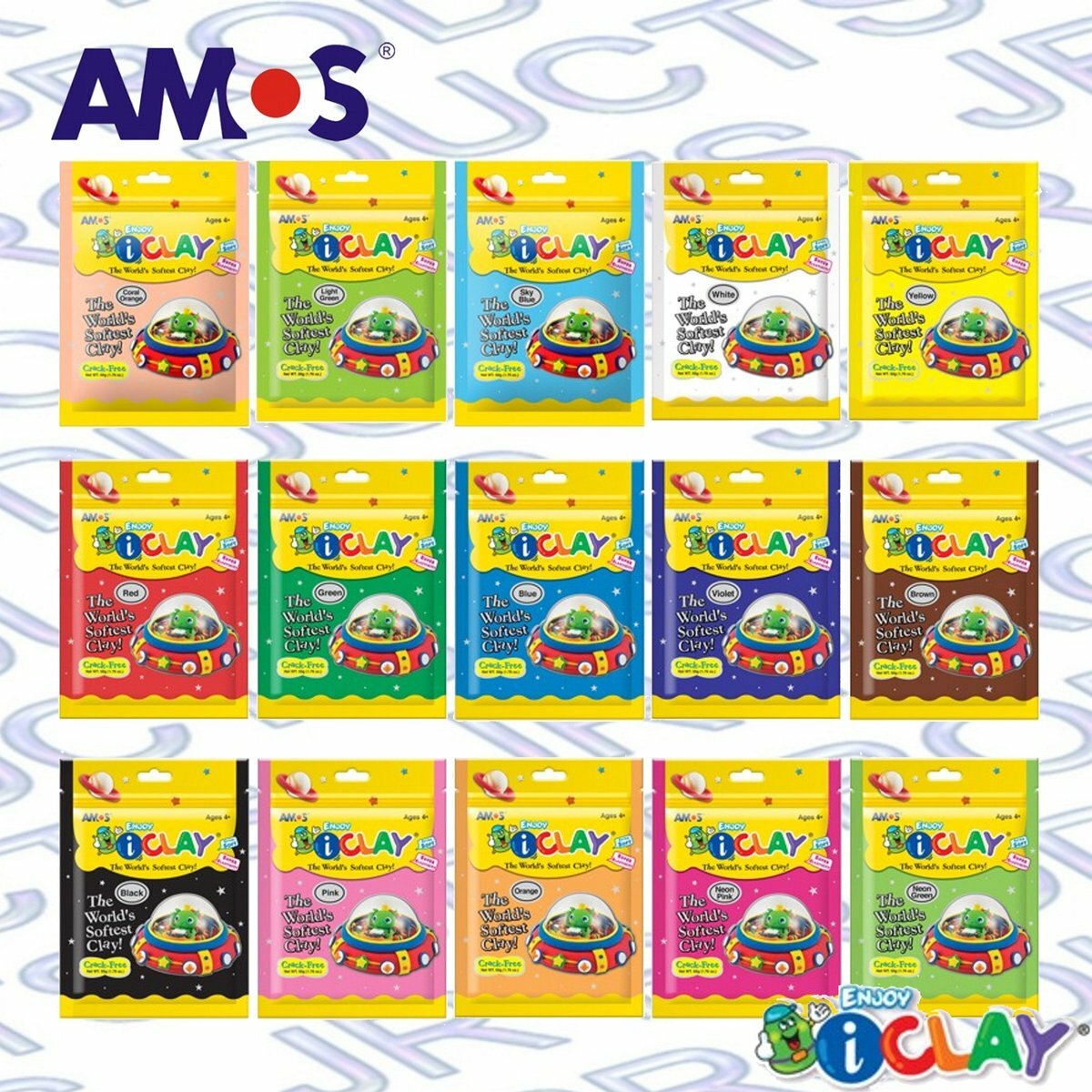 AMOS - 韓國 AMOS iCLAY® 50克 袋裝輕黏土, 15色全套系列《香港行貨》