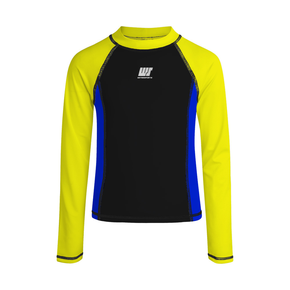 兒童長袖拼色游泳防曬上衣 - 黑/黃